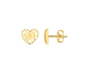 14K Yellow Gold High Polish Scribble Heart Stud Earrings