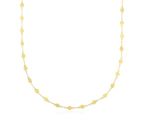 14k Yellow Gold High Polish Round Mirror Chain Station Necklace