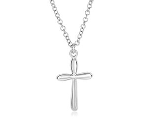 Sterling Silver Polished Rounded Cross Necklace