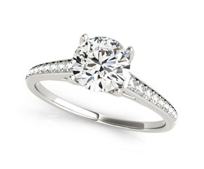 14k White Gold Round Diamond Single Row Engagement Ring With Cathedral Design (1 1/3 cttw)