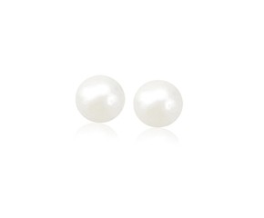 White Freshwater Cultured Pearl Stud Earrings in 14k Yellow Gold (8.0 mm)