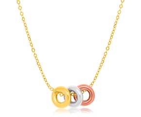 Triple Open Circle Accented Chain Necklace in 14k Tri-Color Gold