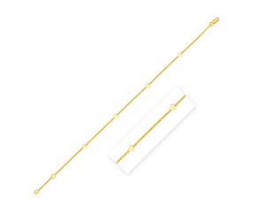 14k Yellow Gold Polished Station Heart Anklet (1.00 mm)