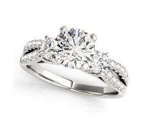 14k White Gold Split Shank 3 Stone Round Diamond Engagement Ring (2 cttw)