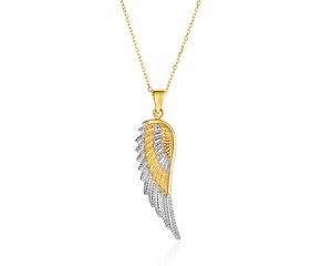 14k Two-Tone Yellow and White Gold Angel Wing Pendant
