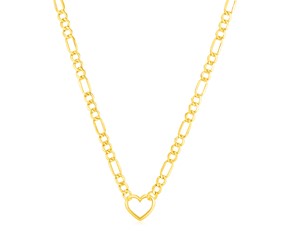 14k Yellow Gold Figaro Chain Necklace with Heart