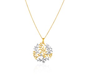 14k Two-Tone Yellow and White Gold Tree of Life Pendant