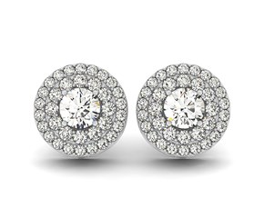 Double Halo Round Diamond Earrings in 14k White Gold (1 1/4 cttw)