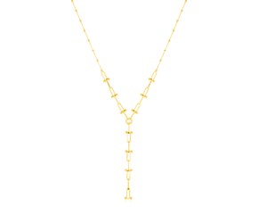 14k Yellow Gold Beaded U Link Chain Lariat Necklace