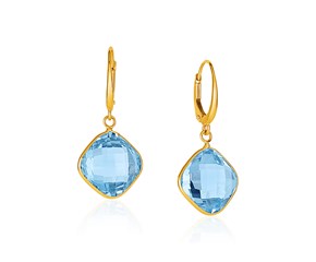 Drop Earrings with Blue Topaz Cushion Briolettes in 14k Yellow Gold 