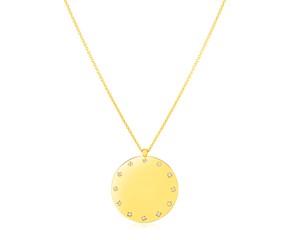 14K Yellow Gold Disc Necklace with Diamonds