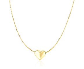 Puffed Sliding Heart Charm Necklace in 14k Yellow Gold