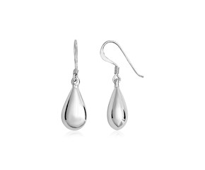 Sterling Silver Polished Puffed Teardrop Dangle Earrings