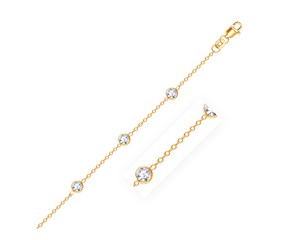 Round White Cubic Zirconia  Anklet in 14k Yellow Gold