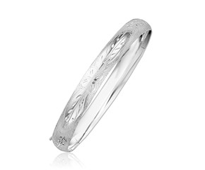 Classic Floral Cut Bangle in 14k White Gold (8.0mm)