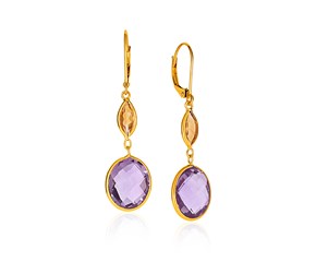 14k Yellow Gold Drop Earrings with Citrine and Amethyst Briolettes