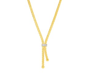 Woven Rope Lariat Necklace with Diamonds in 14k Yellow Gold