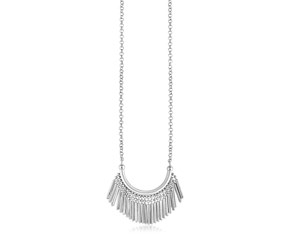 Sterling Silver Necklace with Curved Bar and Fringe