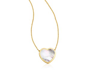 14k Yellow Gold Heart Necklace with Mother of Pearl