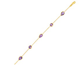 14k Yellow Gold Bracelet with Round and Pear-Shaped Amethysts