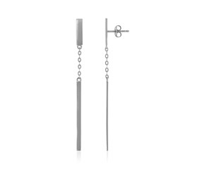 14k White Gold Polished Bar Earrings with Chain and Bar Drop