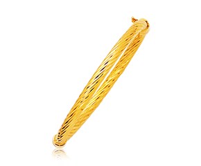 Fancy Textured and Polished Bangle in 14k Yellow Gold