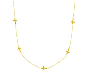 Cross Station Chain Necklace in 14k Yellow Gold