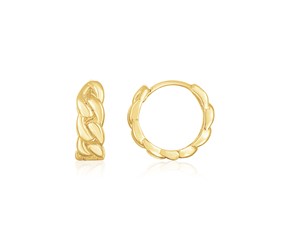 14K Yellow Gold Thick Curb Chain Huggie Hoop Earrings