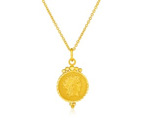 14k Yellow Gold with Round Roman Coin Pendant