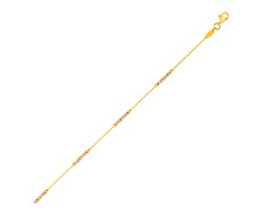 14k Tri Color Gold Anklet with Textured Beads