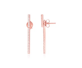Sterling Silver Rose Finish Bar Earrings with Cubic Zirconias