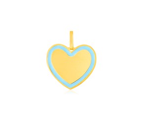 14k Yellow Gold and Blue Enamel Heart Pendant