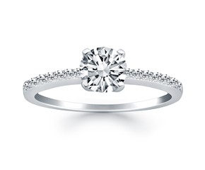 Engagement Ring with Pave Diamond Band in 14k White Gold