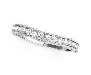 14k White Gold Bead Border Curved Diamond Wedding Ring (1/4 cttw)