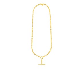 14k Yellow Gold Alternating Oval and Round Chain Necklace with Toggle