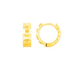 14K Yellow Gold Square Motif Faceted Huggie Earrings