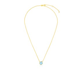 14k Yellow Gold 17 inch Necklace with Cushion Blue Topaz