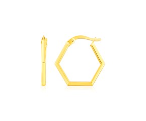 14K Yellow Gold Hexagon Shaped Hoop Earrings