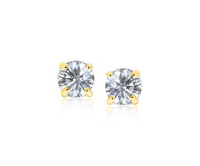 7mm Faceted White Cubic Zirconia Stud Earrings in 14k Yellow Gold