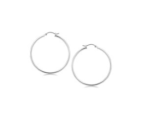 Thin Large Hoop Earrings in Rhodium Plated Sterling Silver (2x40mm)