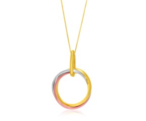 Entwined Open Ring Pendant in 14k Tri-Color Gold