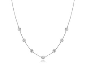 Crystal Studded Round Stationed Necklace in 14k White Gold