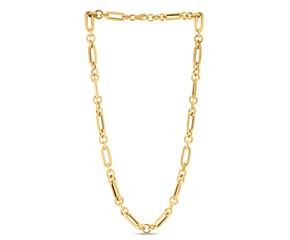 14k Yellow Gold Italian Alternating Paperclip Round Links Chain Necklace