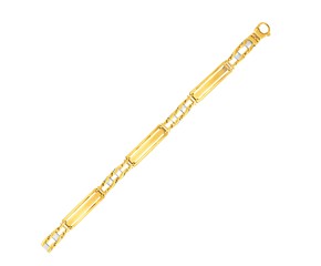 Bar Mens Bracelet with Curved Connectors in 14k Two-Tone Gold (9.65 mm)