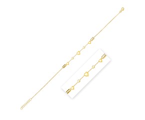 14k Yellow Gold Puff Heart Adjustable Anklet