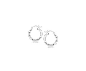 Polished Style Rhodium Plated Hoop Earrings in Sterling Silver (3x15mm)