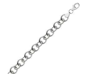 Rolo Style Polished Chain Charm Bracelet in Rhodium Plated Sterling Silver