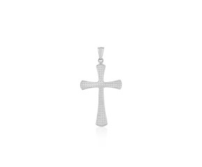14k White Gold Cross Pendant with Beaded Texture