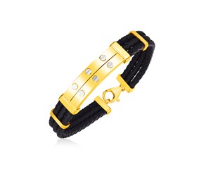 14k Yellow Gold and Rubber Mens Bracelet with Two Riveted Bars
