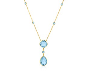 14k Yellow Gold Necklace with Pear-Shaped and Cushion Blue Topaz Briolettes